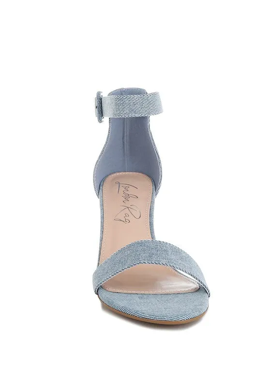 Ozula Denim Kitten Heel Sandals