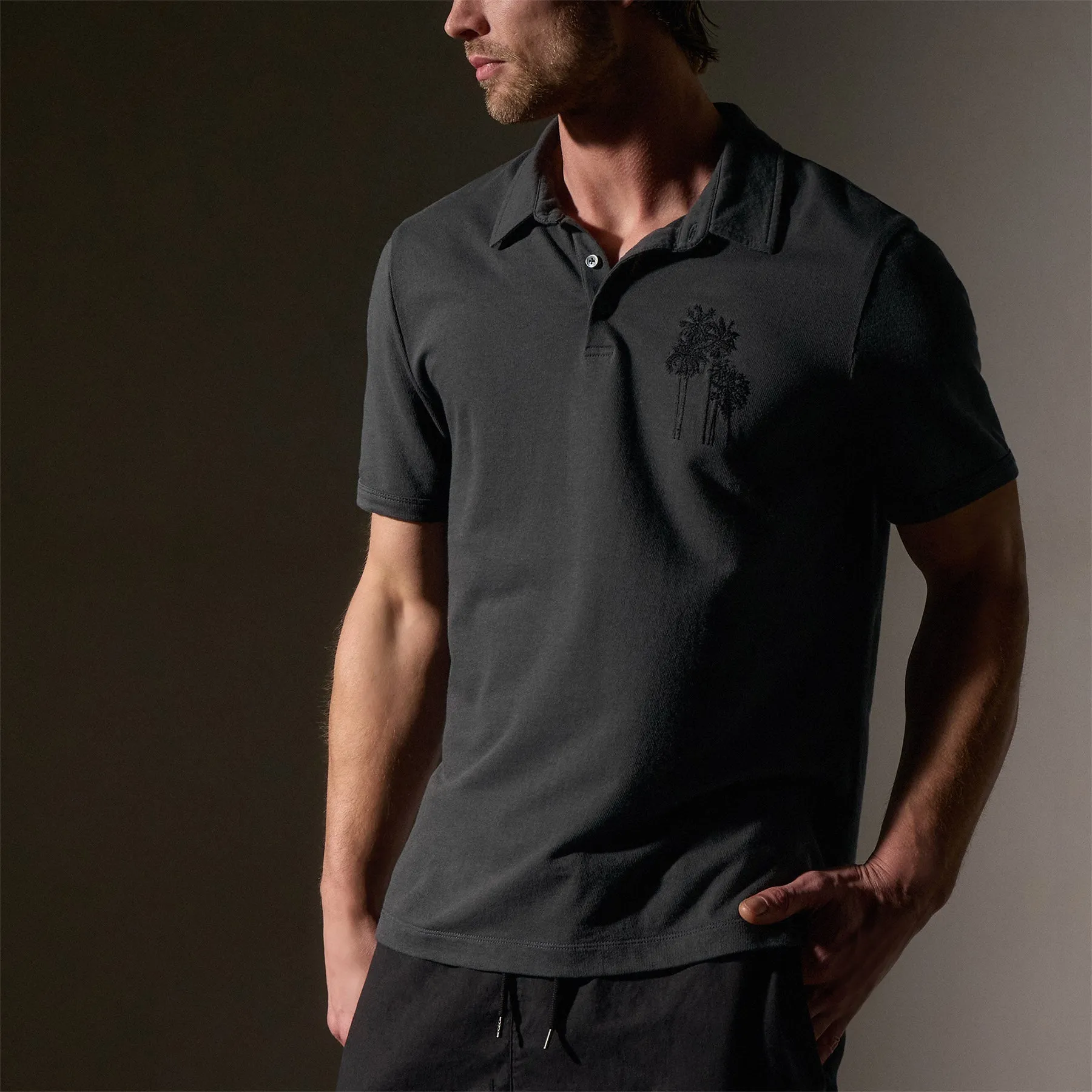 Palm Tree Embroidered Polo - Magma/Black