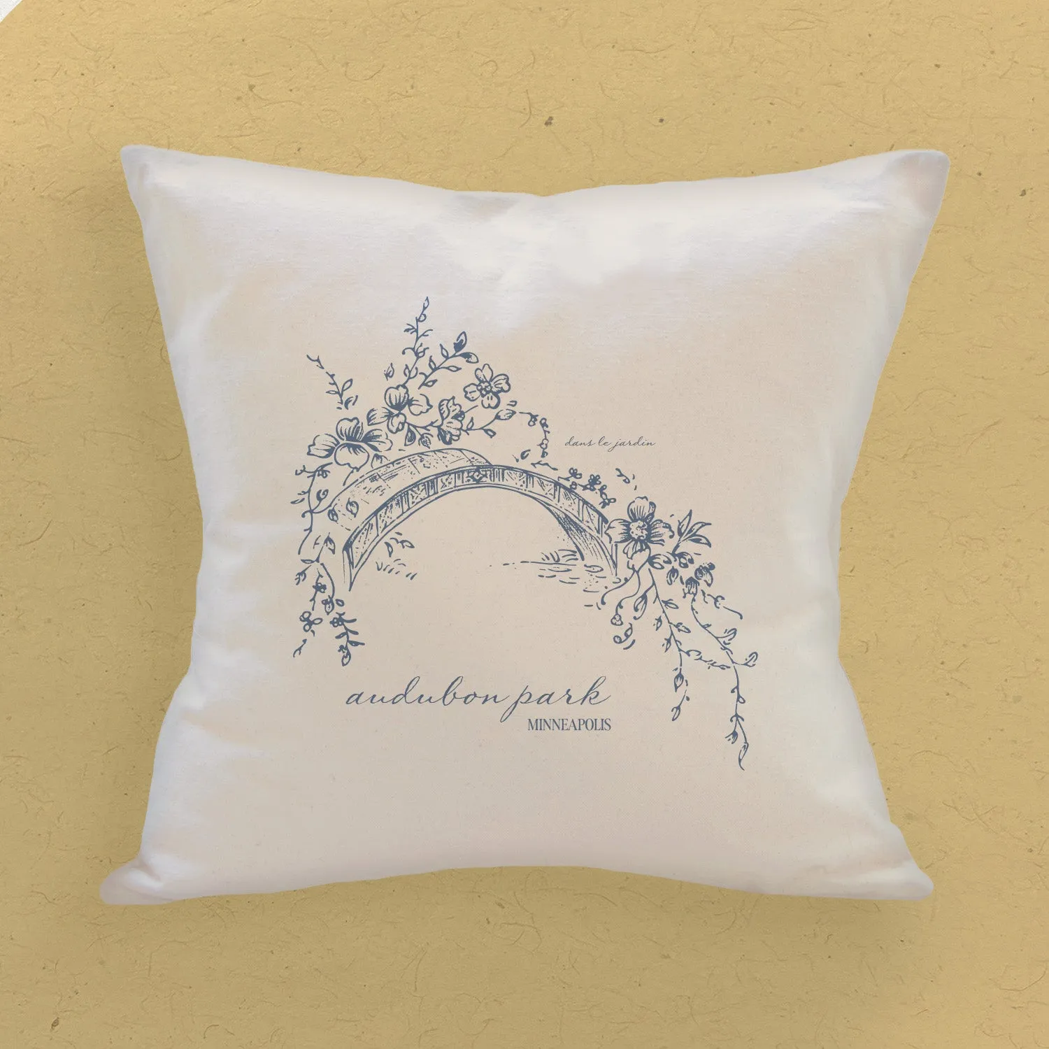 Park Bridge w/ City & State - Spring Custom Square Canvas Pillow