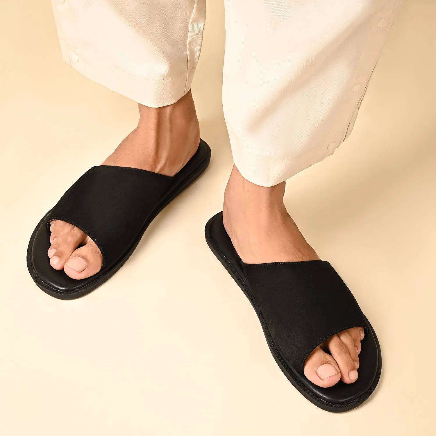 Pefki Black Suede Slippers For Men
