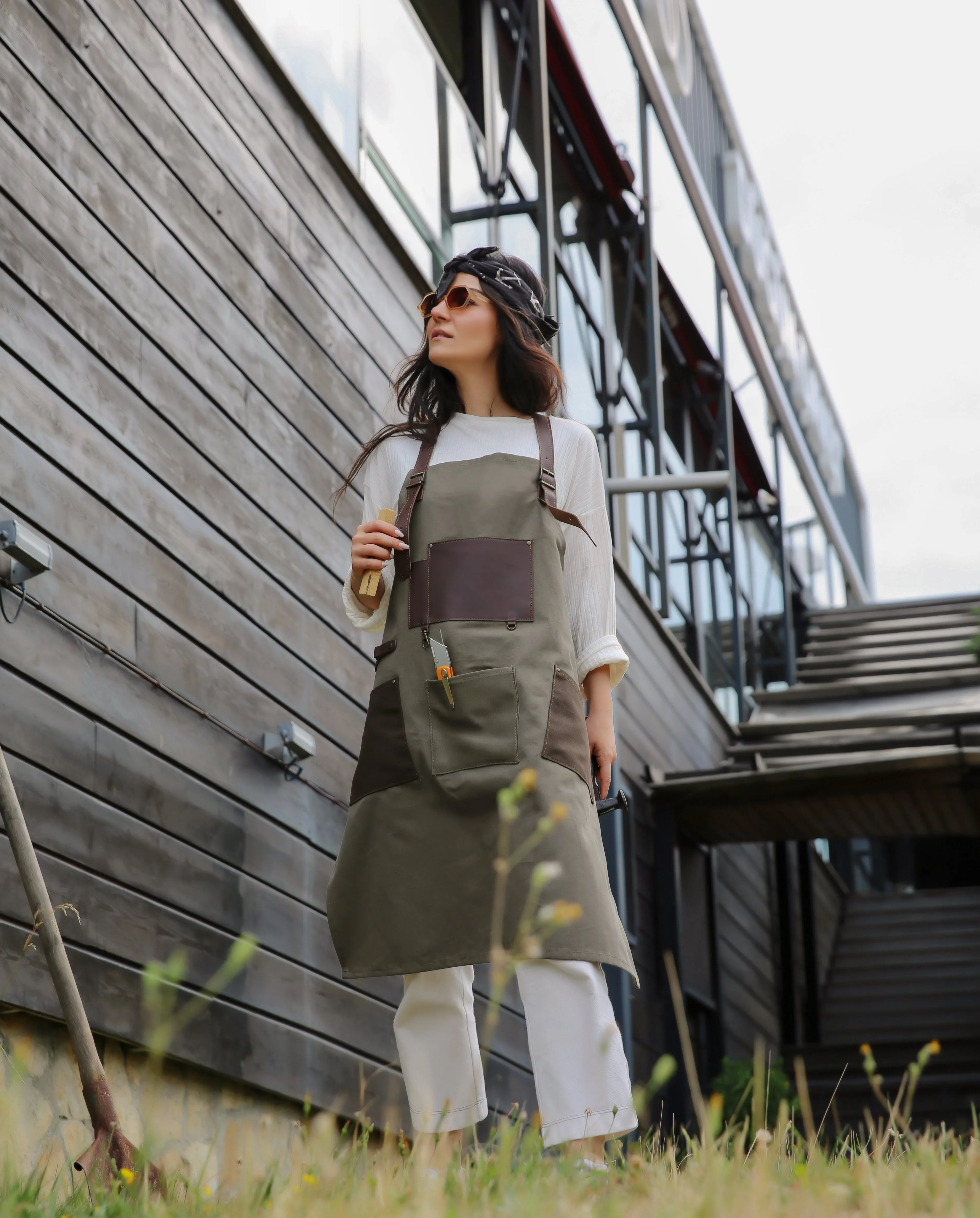 Personalized Handmade Canvas Apron with Adjustable Leather Strap