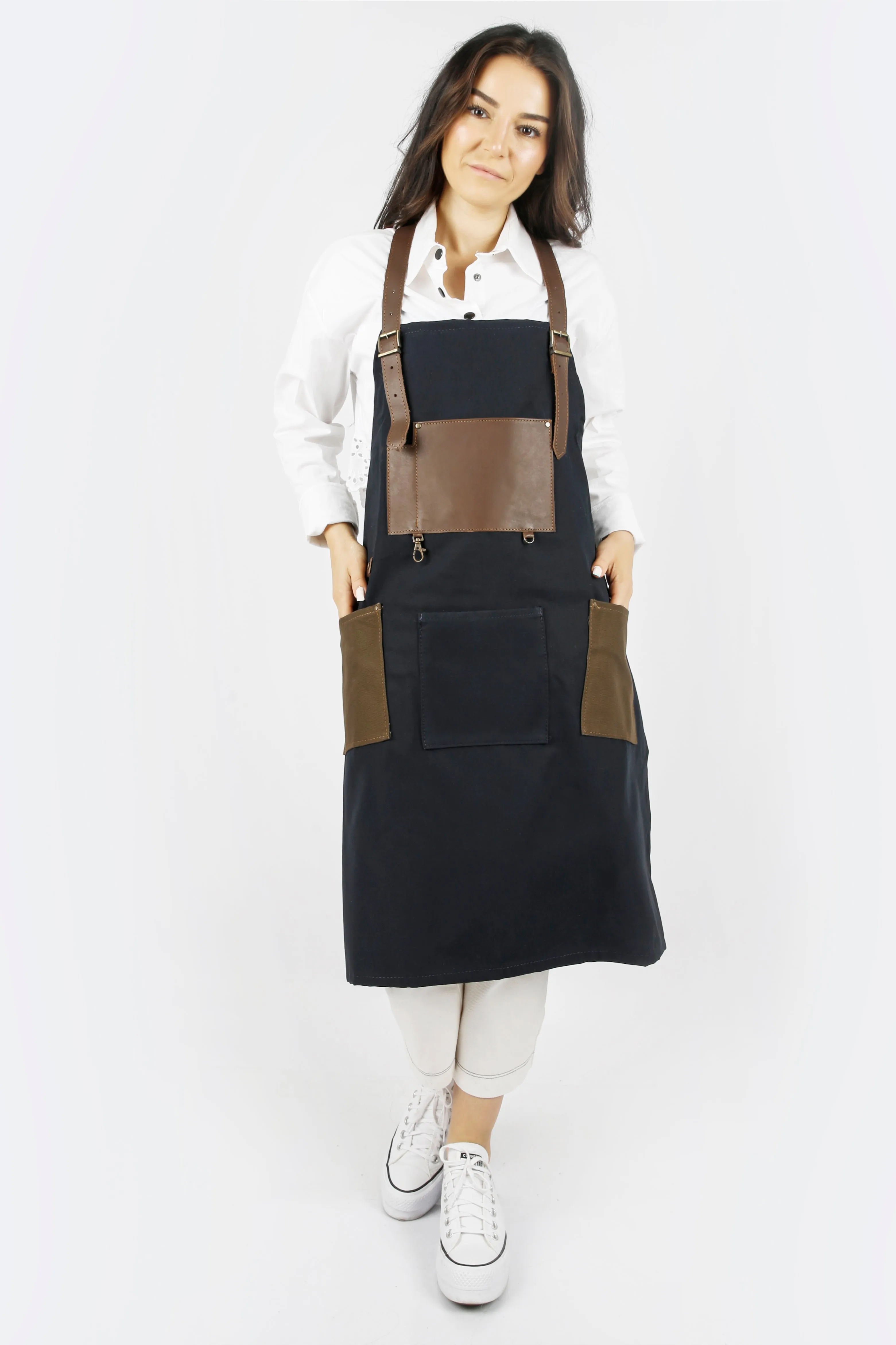 Personalized Handmade Canvas Apron with Adjustable Leather Strap