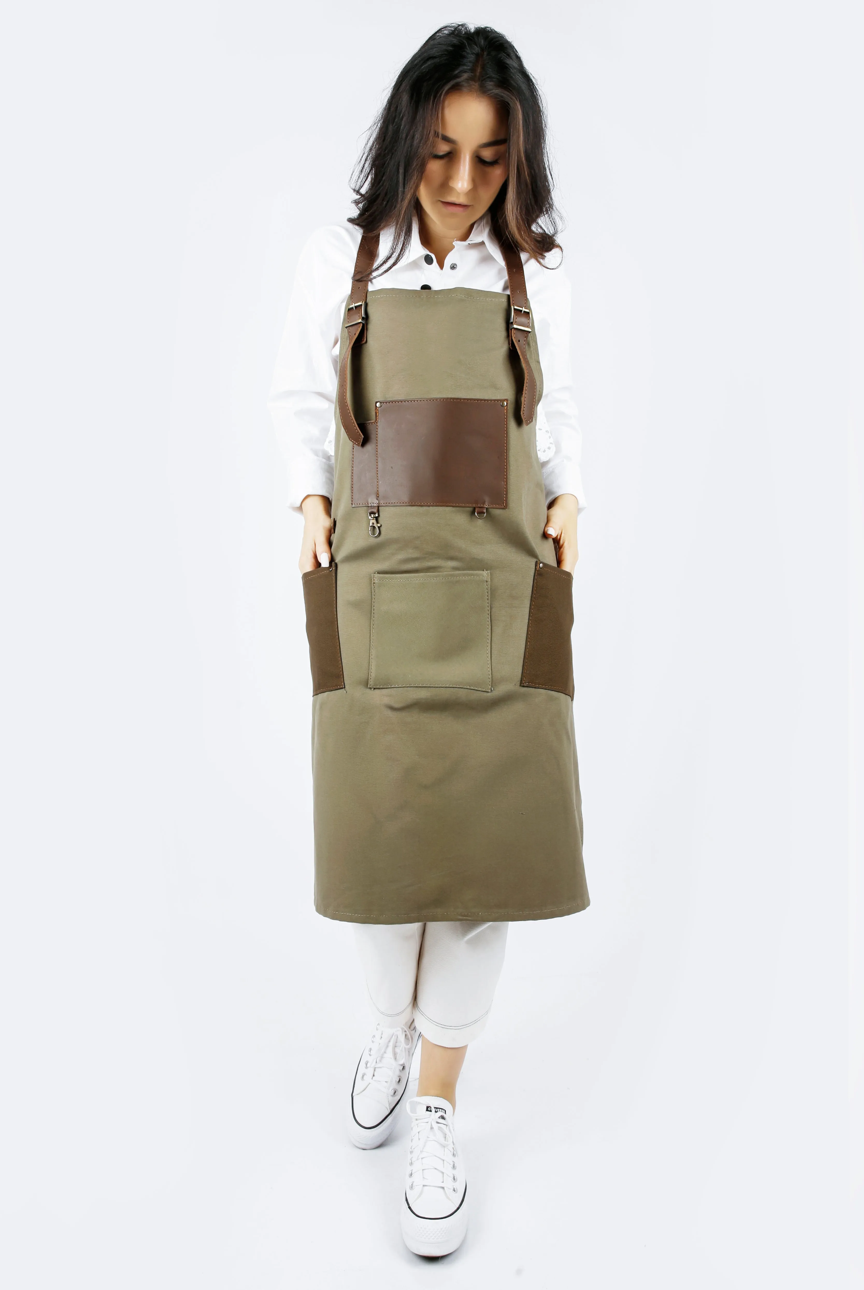 Personalized Handmade Canvas Apron with Adjustable Leather Strap