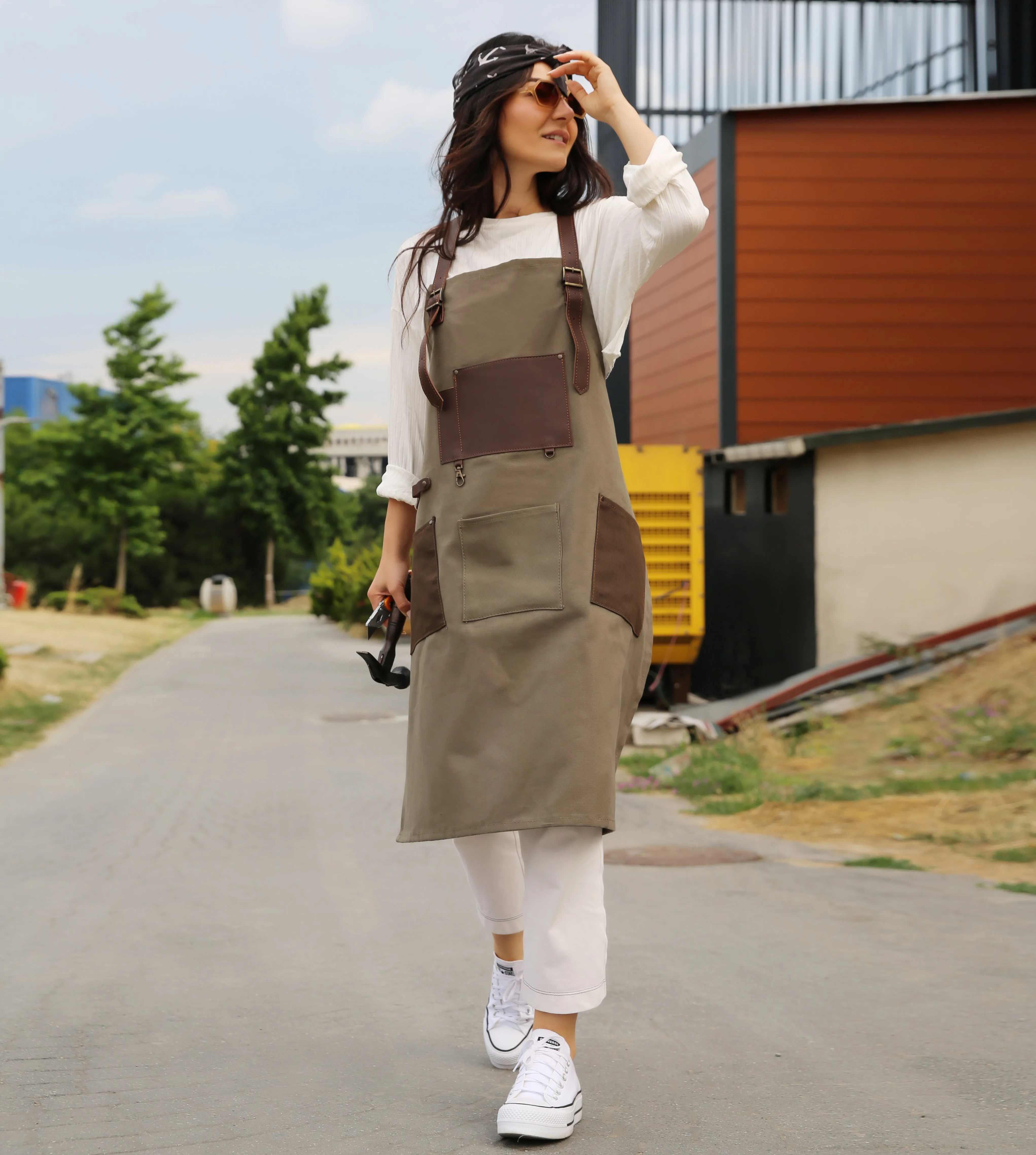 Personalized Handmade Canvas Apron with Adjustable Leather Strap