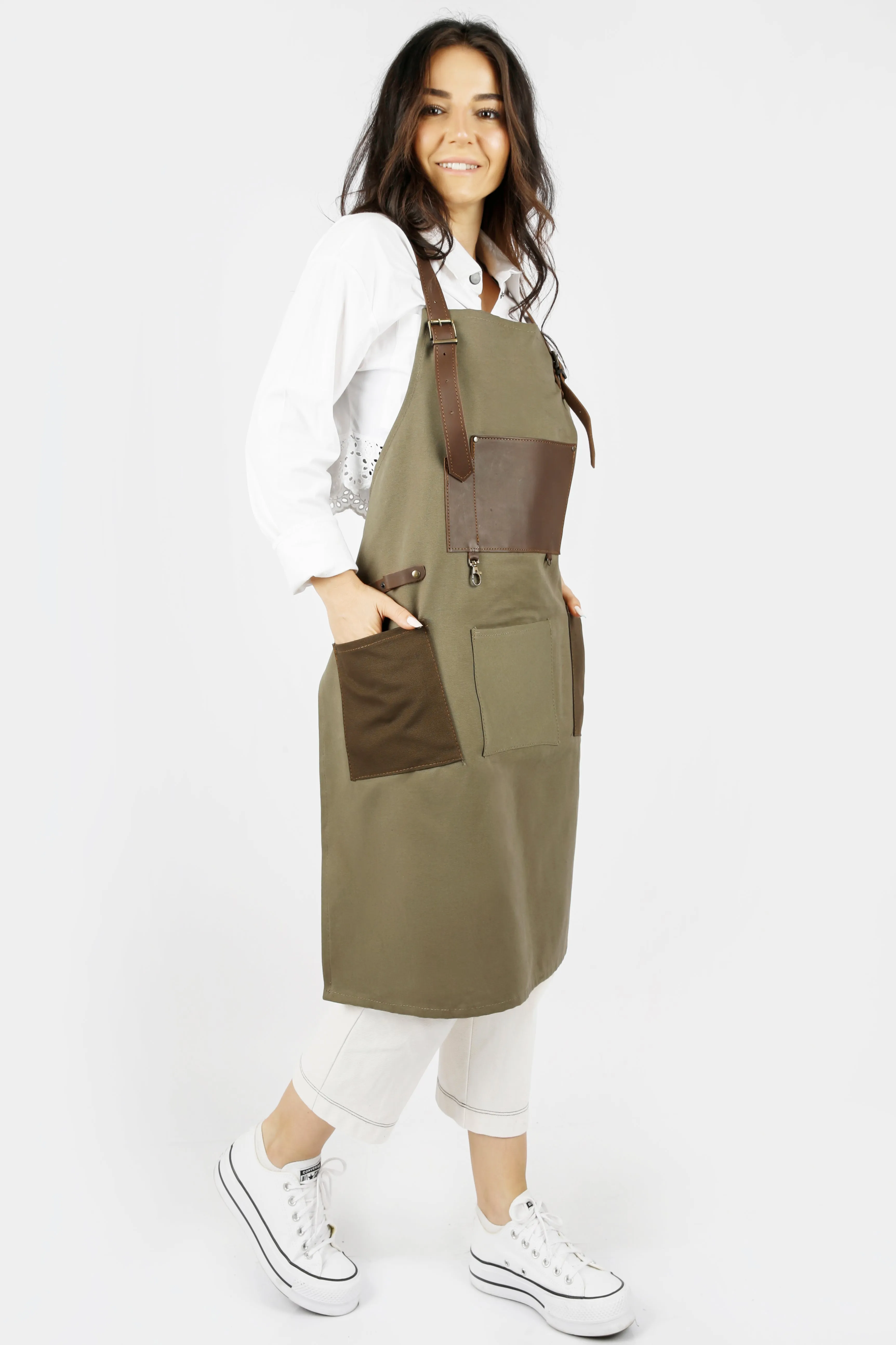 Personalized Handmade Canvas Apron with Adjustable Leather Strap