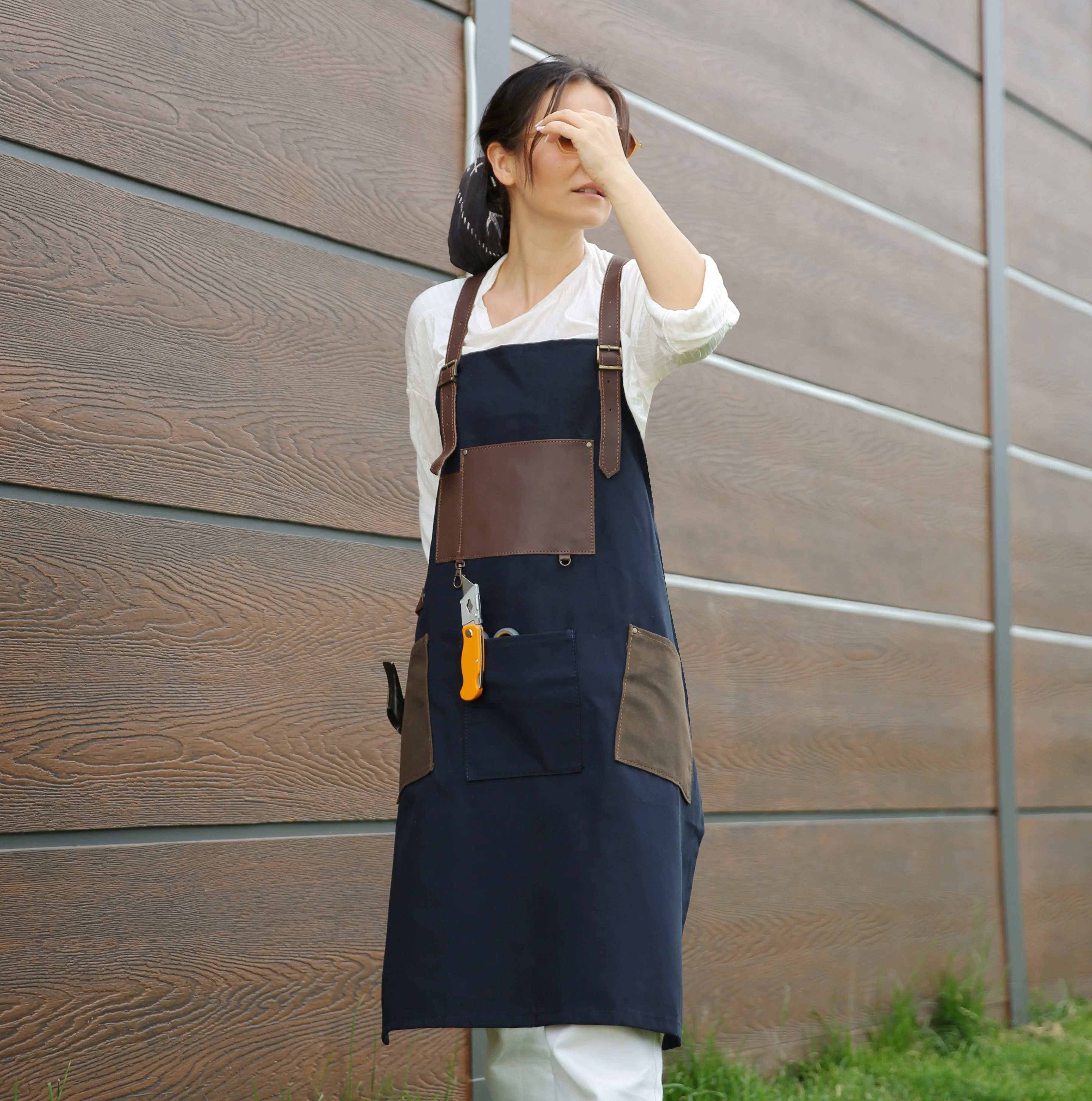 Personalized Handmade Canvas Apron with Adjustable Leather Strap
