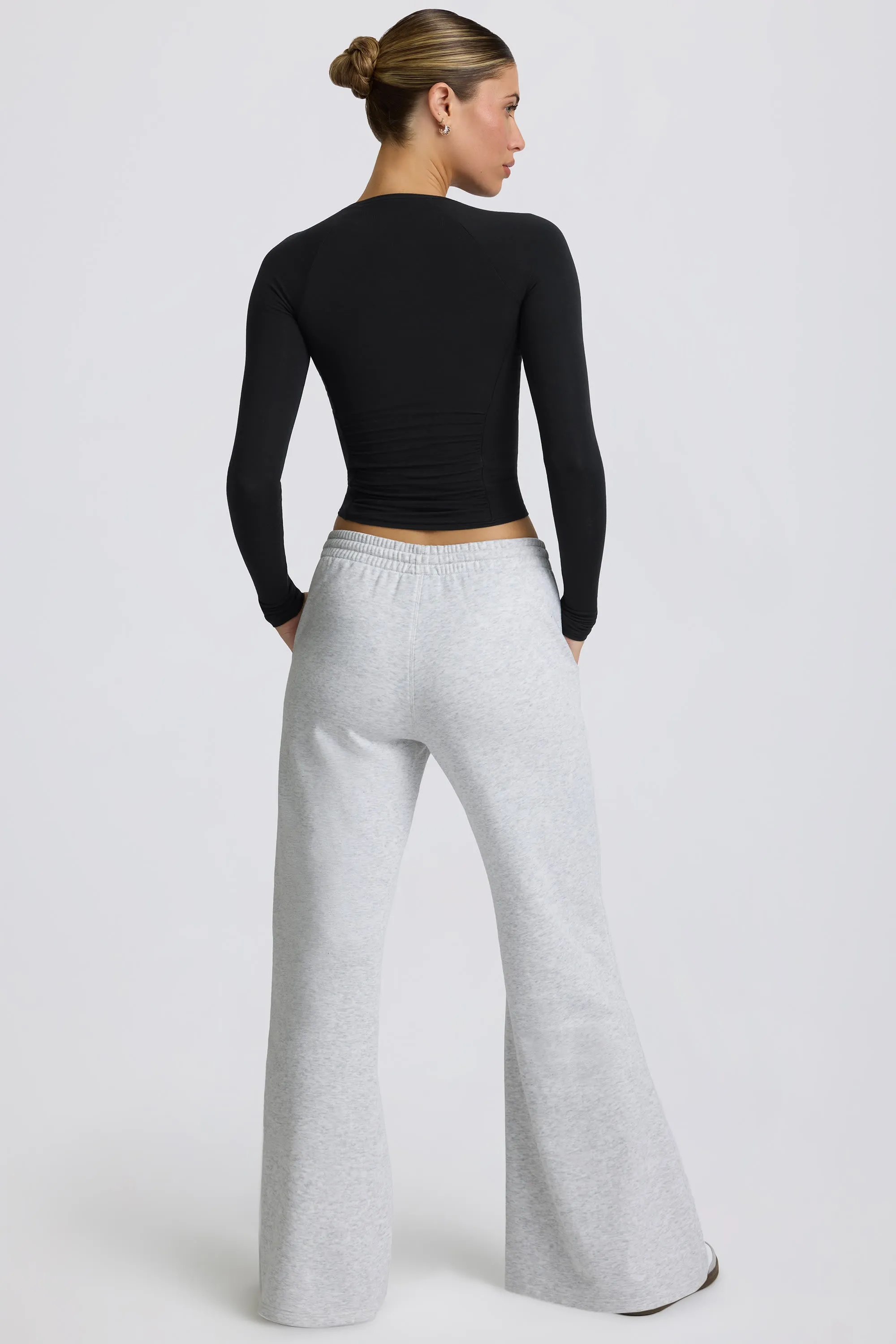 Petite Low-Rise Wide-Leg Joggers in Grey Marl