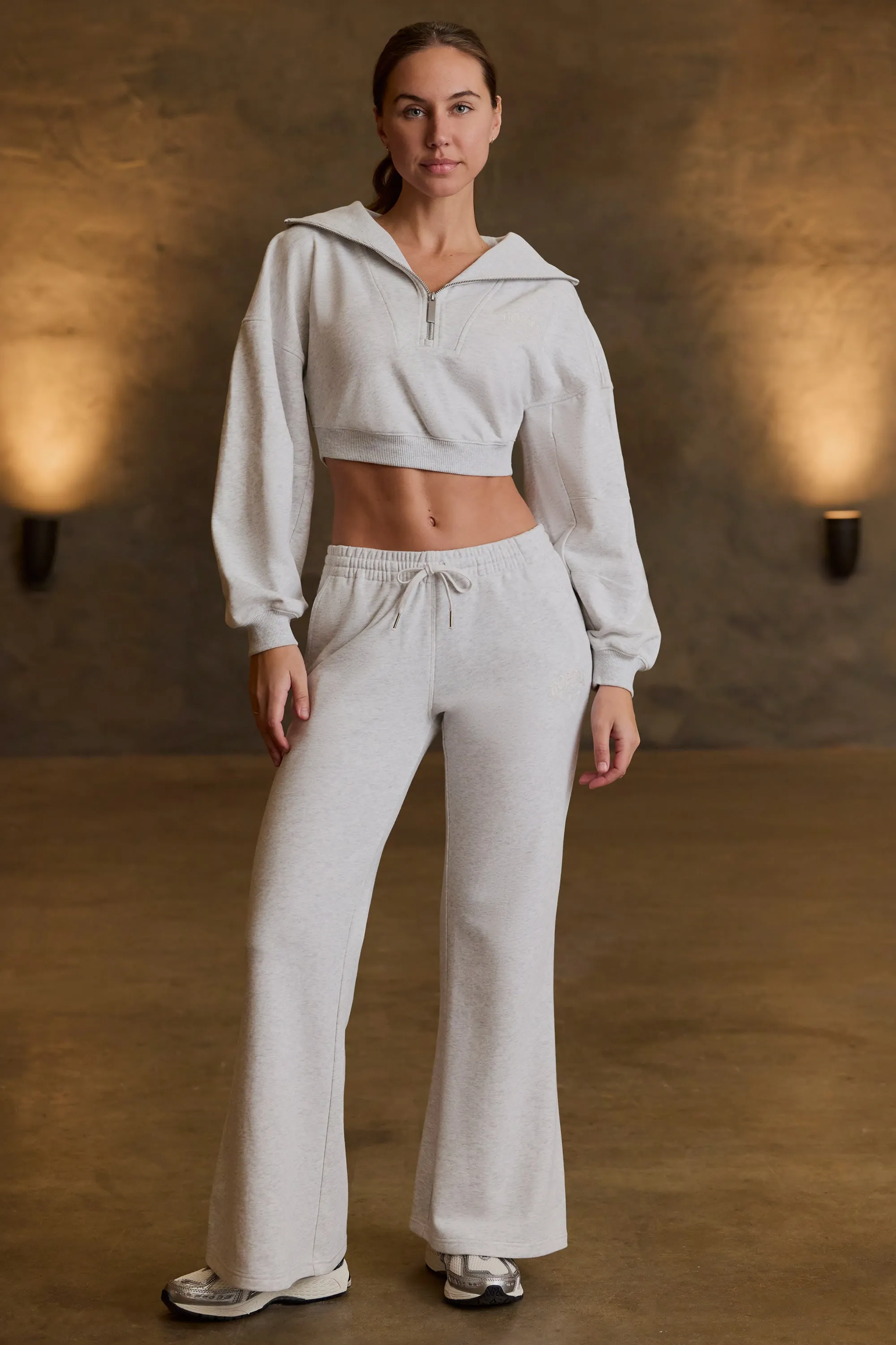 Petite Low-Rise Wide-Leg Joggers in Grey Marl