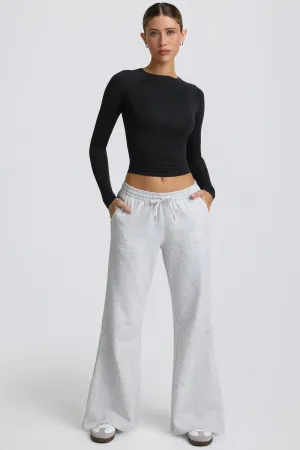 Petite Low-Rise Wide-Leg Joggers in Grey Marl