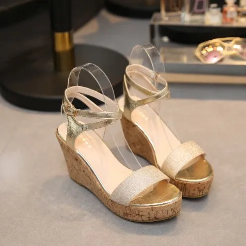 Petite Open Toe Ankle Strap Wedge Sandals BS226