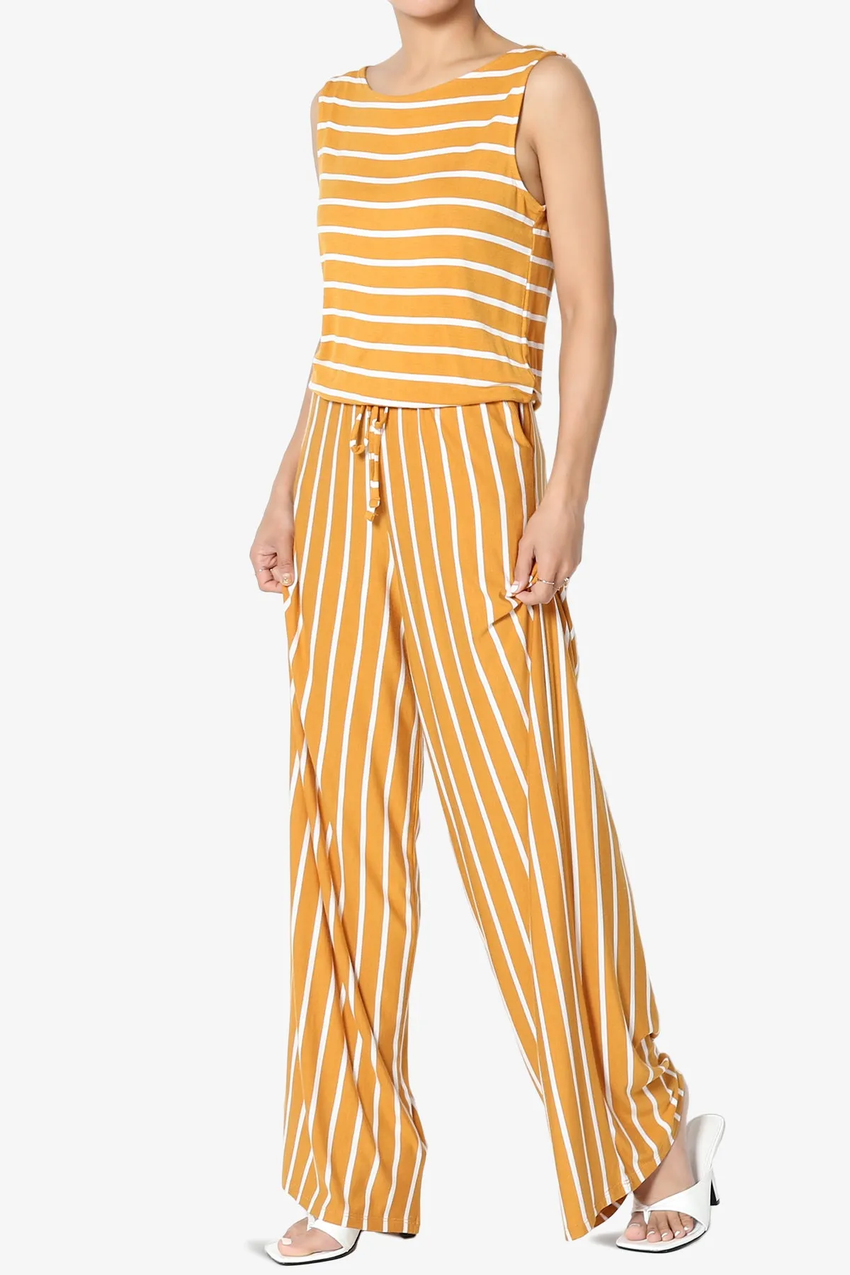 Petra Stripe Sleeveless Wide Leg Jumpsuit PLUS