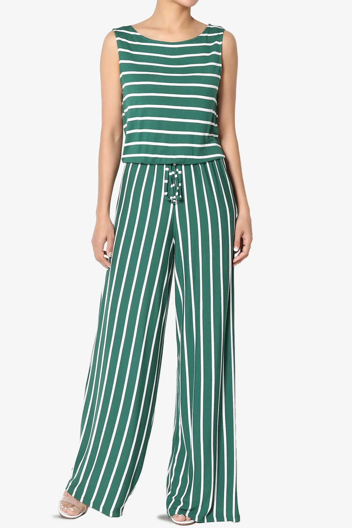 Petra Stripe Sleeveless Wide Leg Jumpsuit PLUS