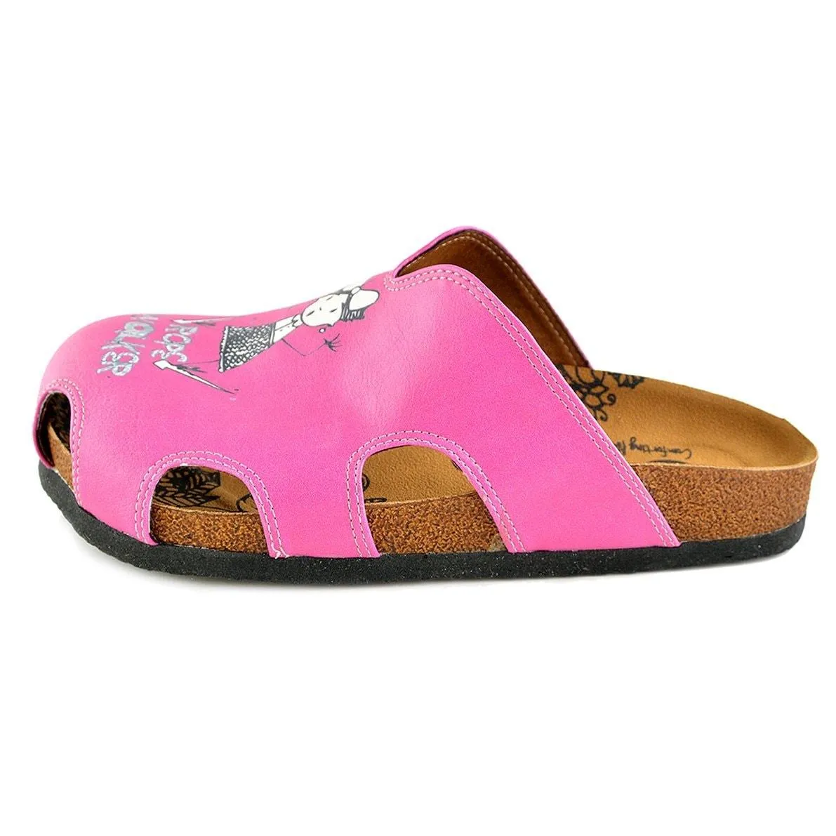 Pink Colored and Rope Dancer Written Black and White Colored Play Dancing Girl Patterned Clogs - WCAL607