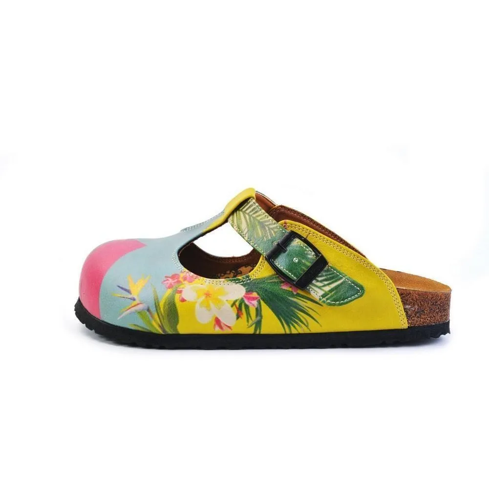 Pink, Light Blue, Yellow and Tropical Flowers Patterned Clogs - CAL1502