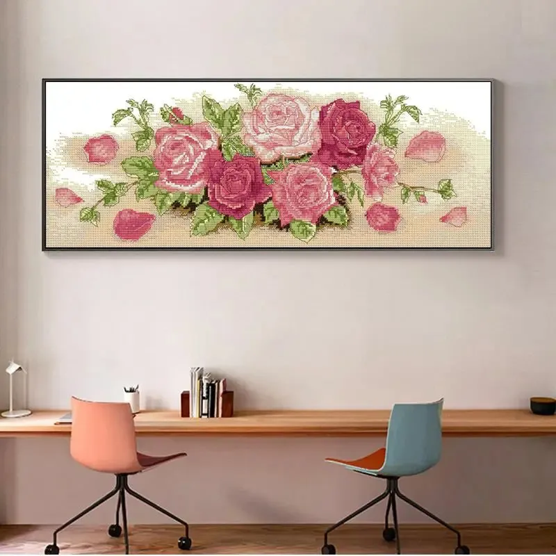 Pink Roses Flower Pattern Cross Stitch Embroidery