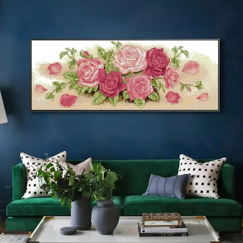 Pink Roses Flower Pattern Cross Stitch Embroidery