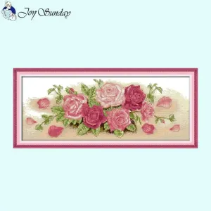 Pink Roses Flower Pattern Cross Stitch Embroidery