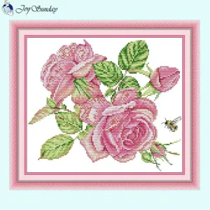 Pink Roses Flower Pattern Cross Stitch Kit – DIY Embroidery Craft for Home Decor