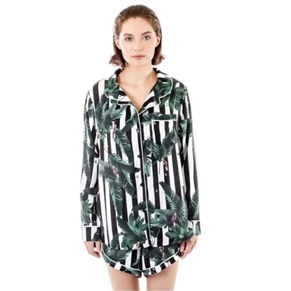 PLUSH REVOLVE Sultry Jungle Stripe Pajama Set Size XS Tropical Summer PJs