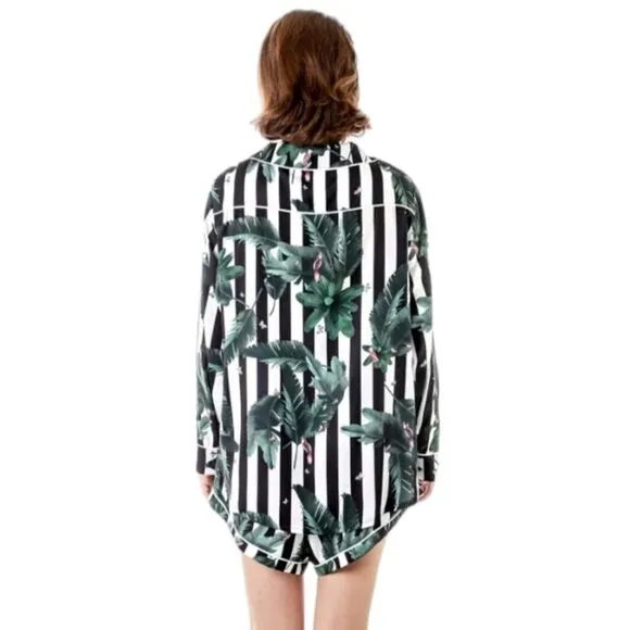 PLUSH REVOLVE Sultry Jungle Stripe Pajama Set Size XS Tropical Summer PJs