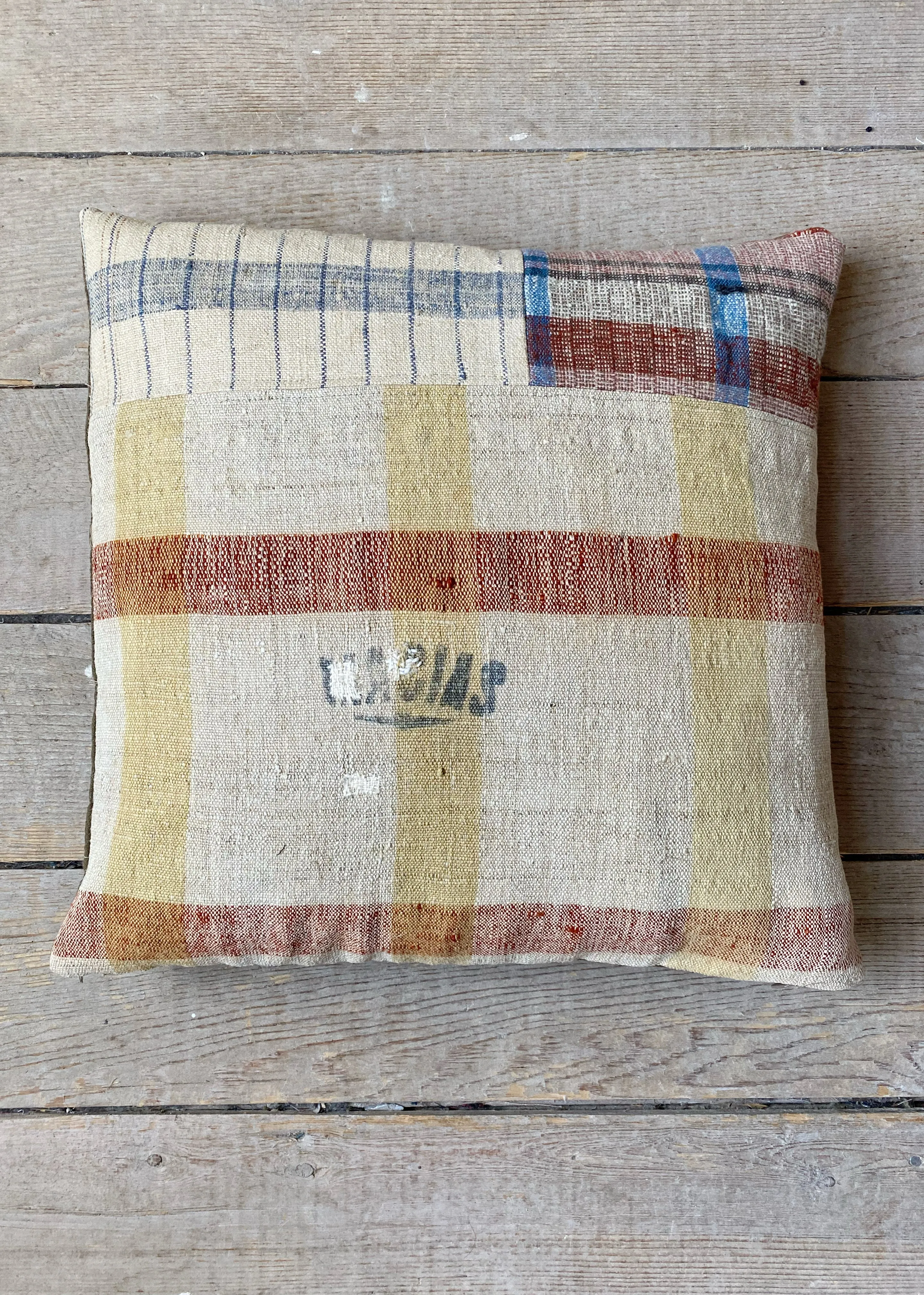 portuguese grain sack patched pillow #2