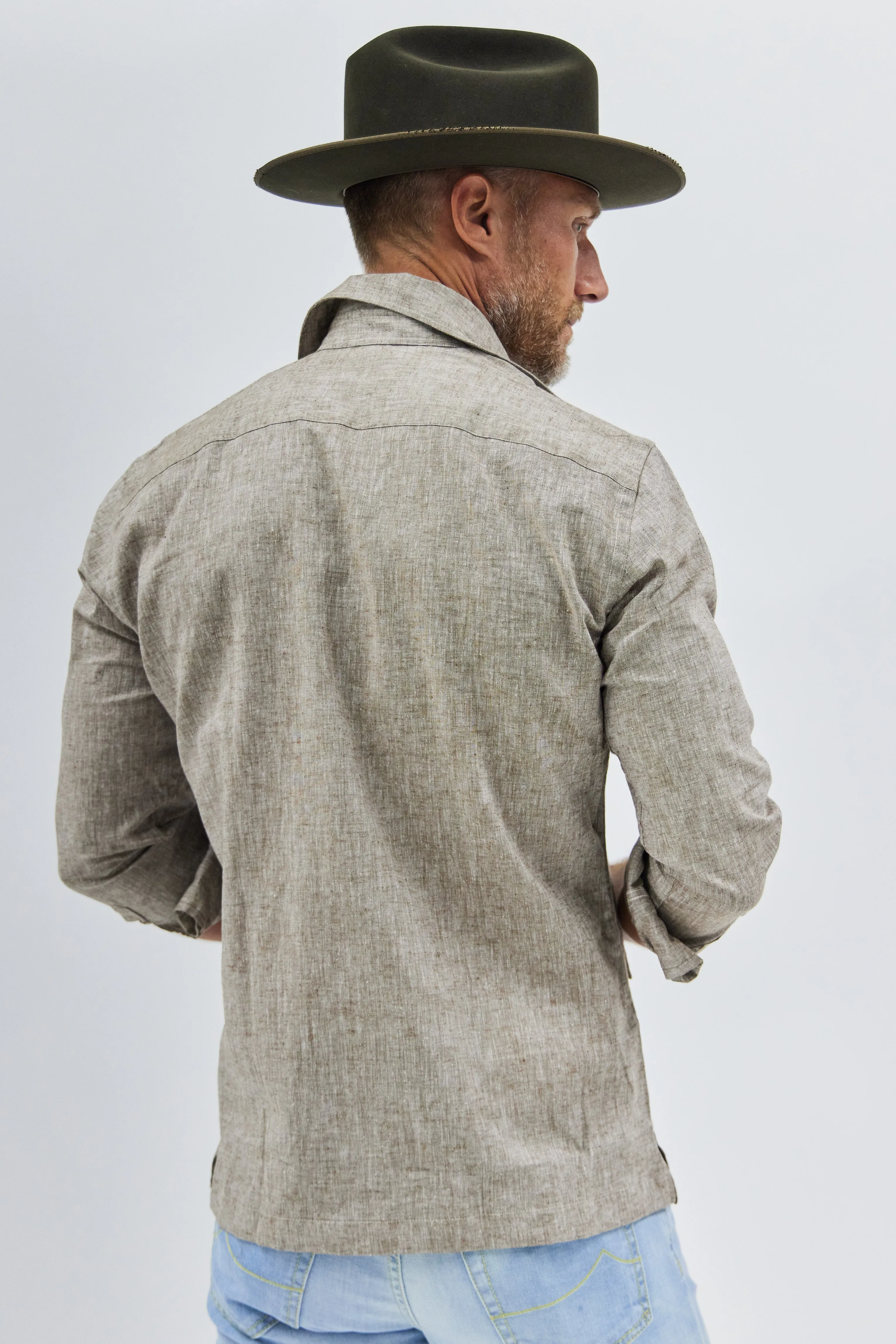 Positano Work Shirt in Light Brown Linen