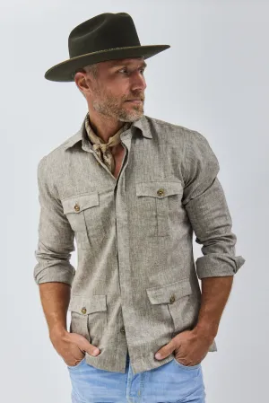 Positano Work Shirt in Light Brown Linen