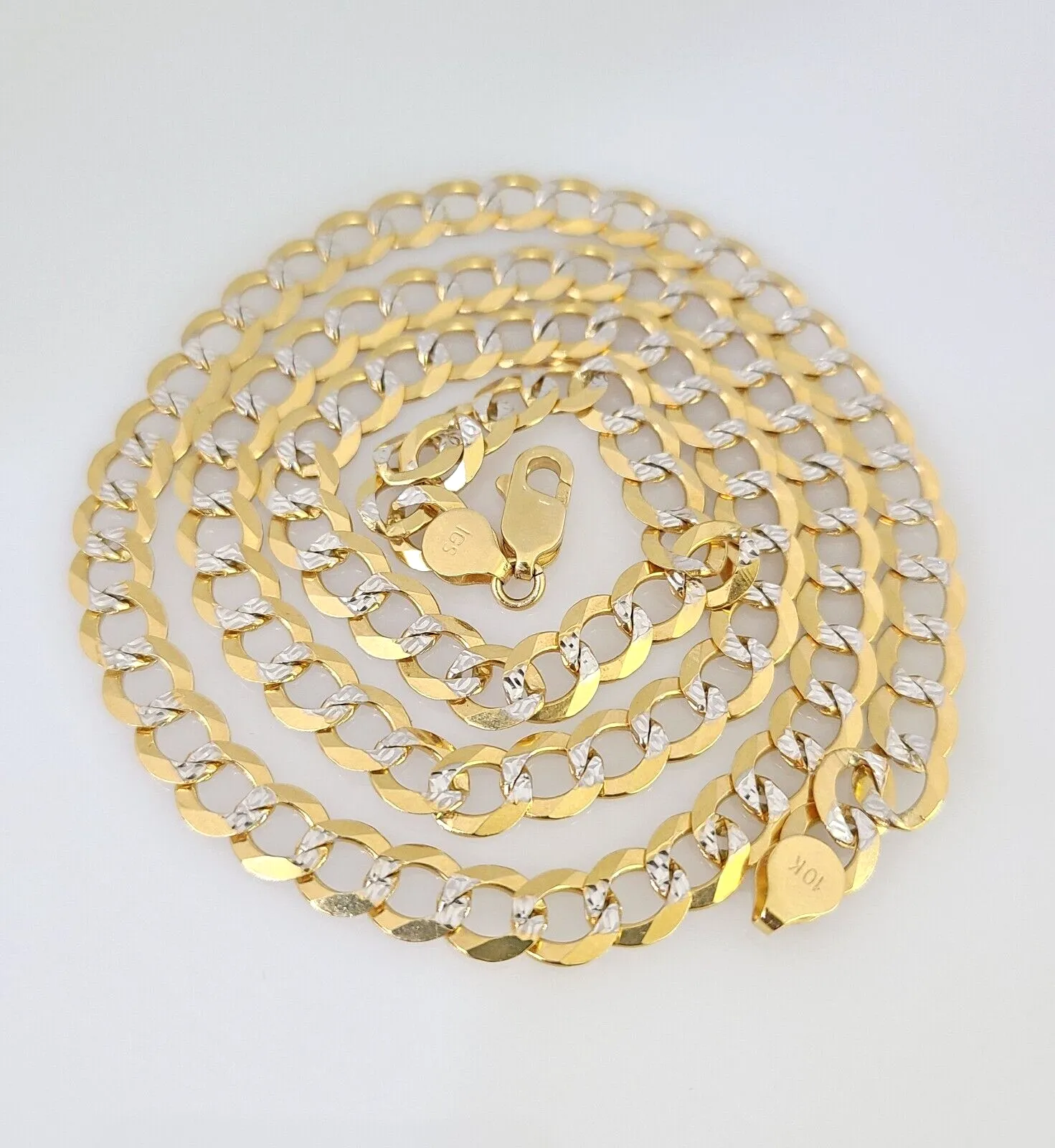 Real 10k Cuban Curb Link Chain 7mm 24" Gold Diamond cut Necklace Genuine