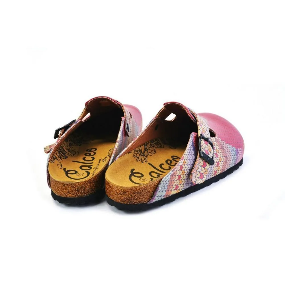 Red Hearts and Colored Knit Print Patterned Clogs - CAL367