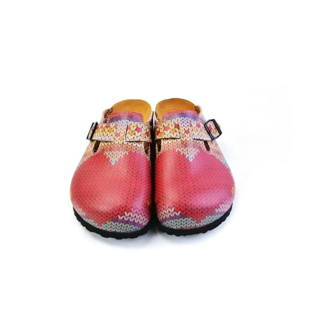Red Hearts and Colored Knit Print Patterned Clogs - CAL367