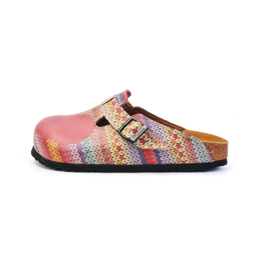 Red Hearts and Colored Knit Print Patterned Clogs - CAL367