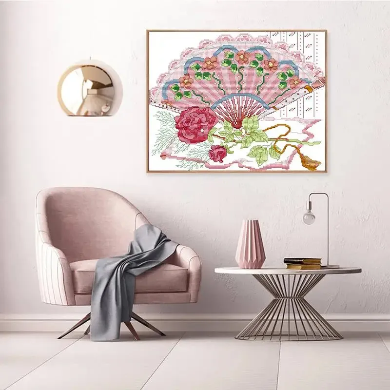 Rose Flower Fan DIY Cross Stitch Embroidery Kits