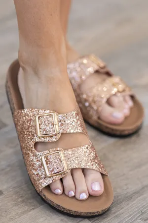 Rose Gold Glitter Double Strap Sandal
