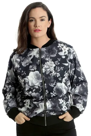 Rose Print Floral Bomber Jacket Top
