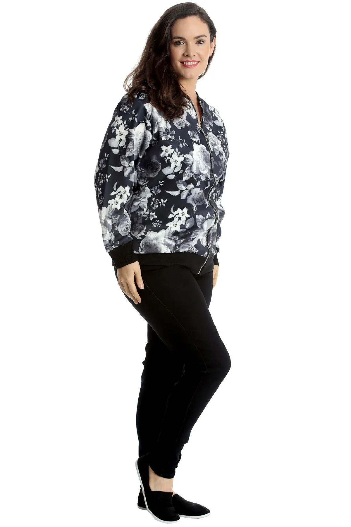 Rose Print Floral Bomber Jacket Top