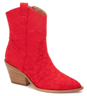 Rowdy Cowgirl Mid-Booties Red Lace