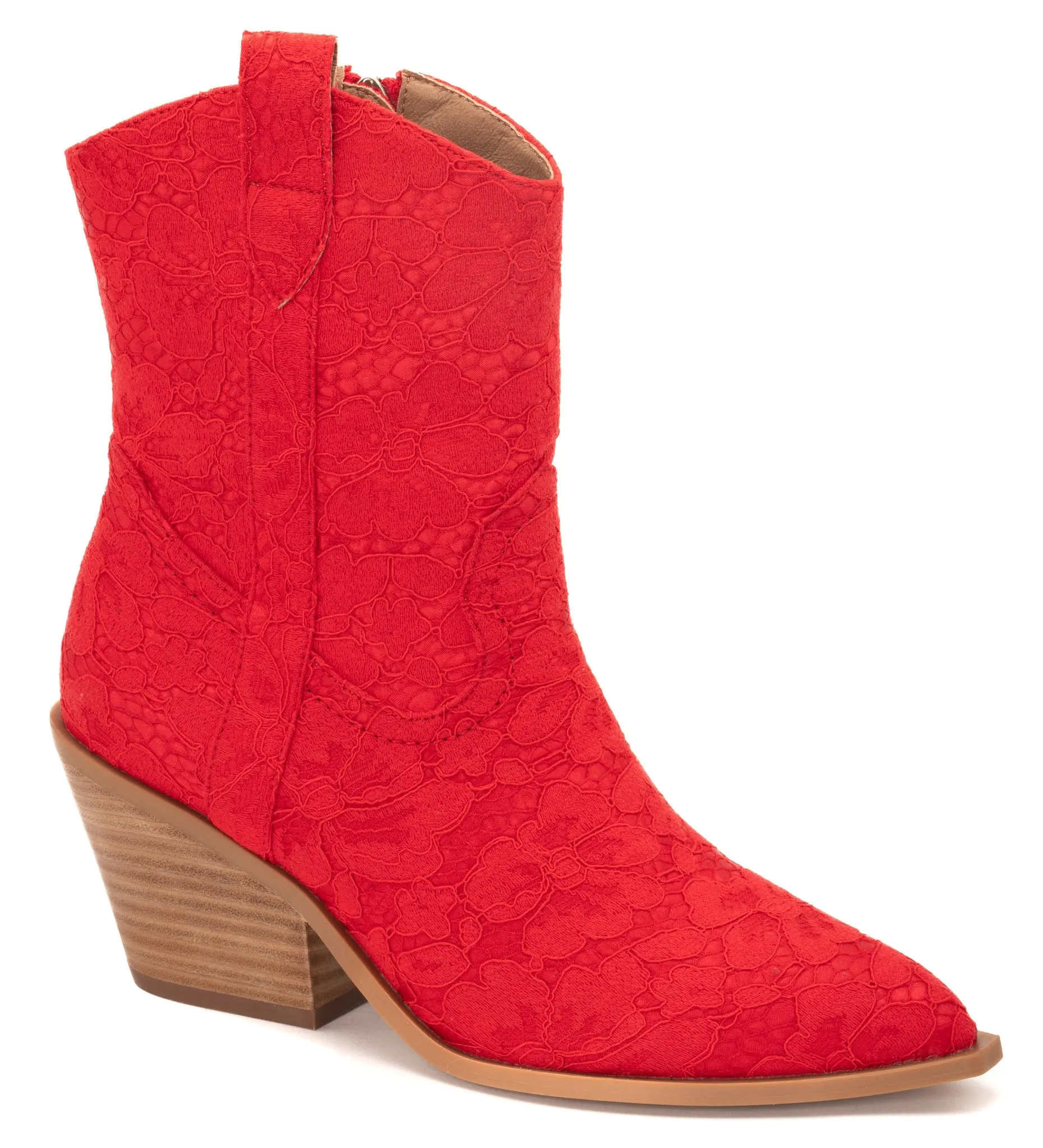 Rowdy Cowgirl Mid-Booties Red Lace