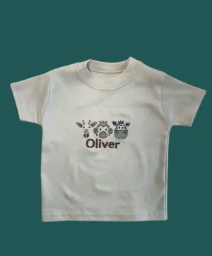 Safari trio embroidered personalised kids T-Shirt