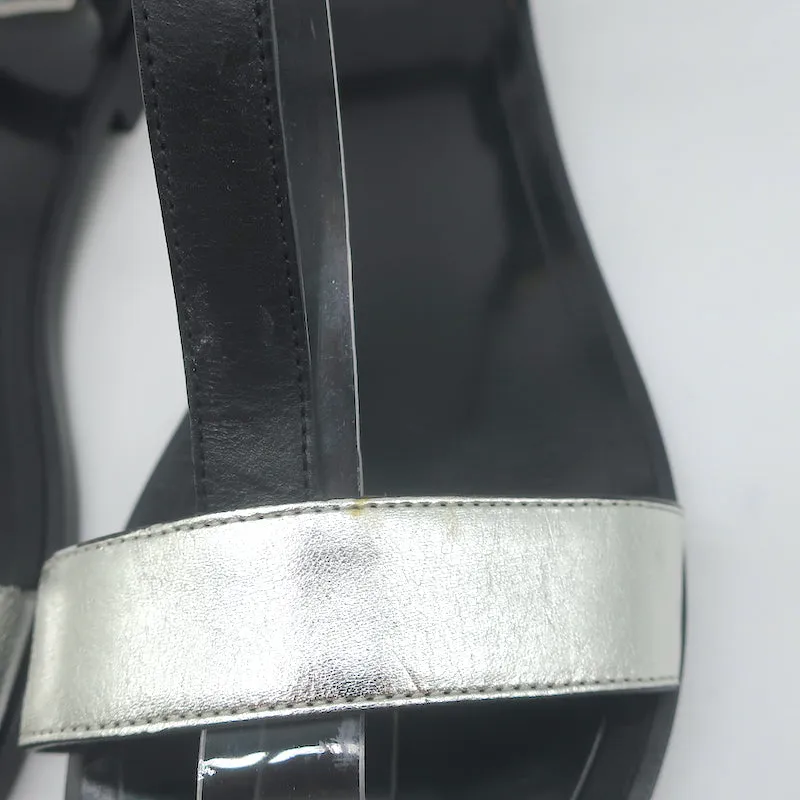 Saint Laurent Colorblock T-Strap Sandals Black & Metallic Leather Size 38.5