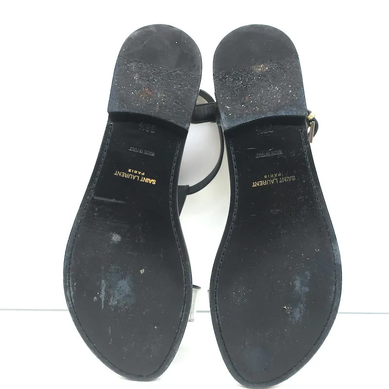 Saint Laurent Colorblock T-Strap Sandals Black & Metallic Leather Size 38.5
