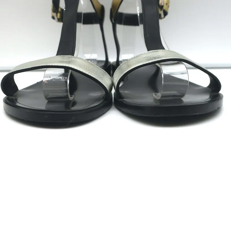 Saint Laurent Colorblock T-Strap Sandals Black & Metallic Leather Size 38.5