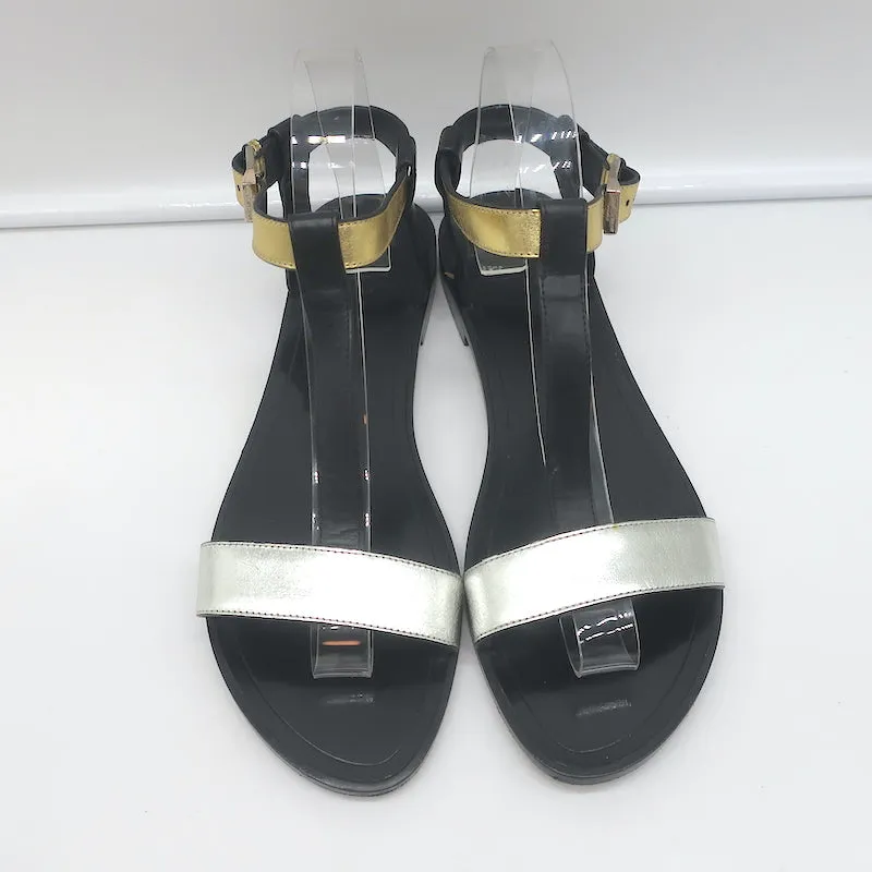Saint Laurent Colorblock T-Strap Sandals Black & Metallic Leather Size 38.5