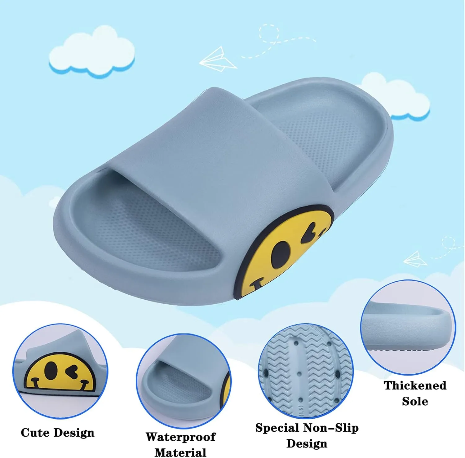 Sandals for Girls and Boys, Mens Slippers Sandals for Women, EVA Anti-Slip Indoor & Outdoor Kids Slippers Smile Face Open Toe Casual Shower Shoes