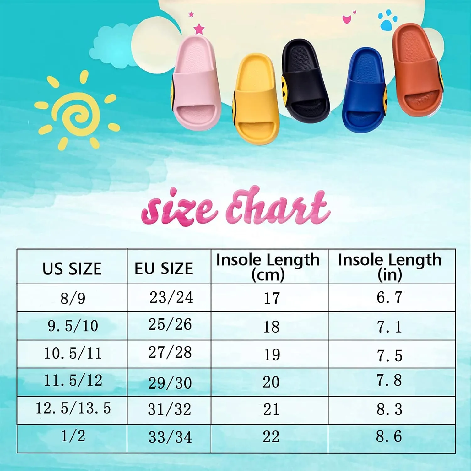Sandals for Girls and Boys, Mens Slippers Sandals for Women, EVA Anti-Slip Indoor & Outdoor Kids Slippers Smile Face Open Toe Casual Shower Shoes