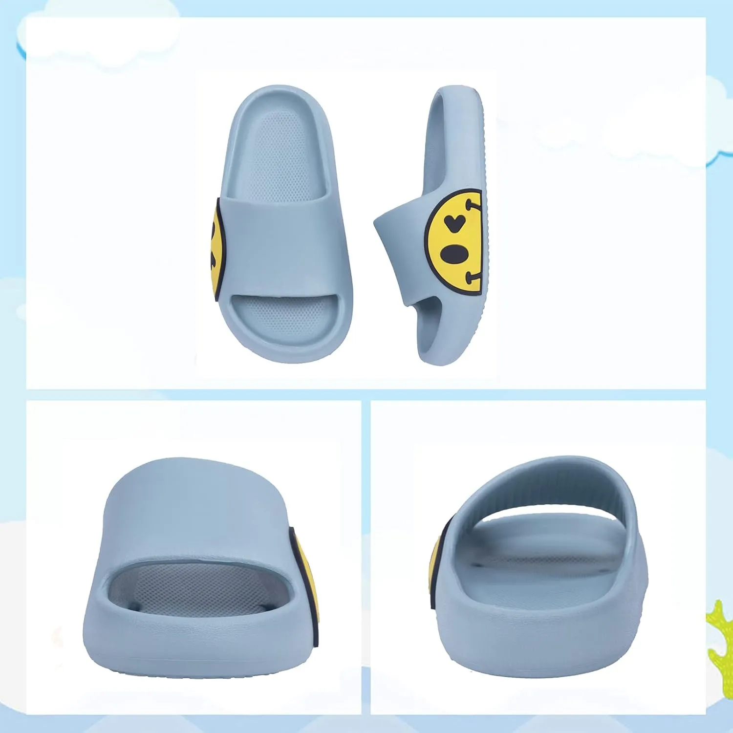 Sandals for Girls and Boys, Mens Slippers Sandals for Women, EVA Anti-Slip Indoor & Outdoor Kids Slippers Smile Face Open Toe Casual Shower Shoes