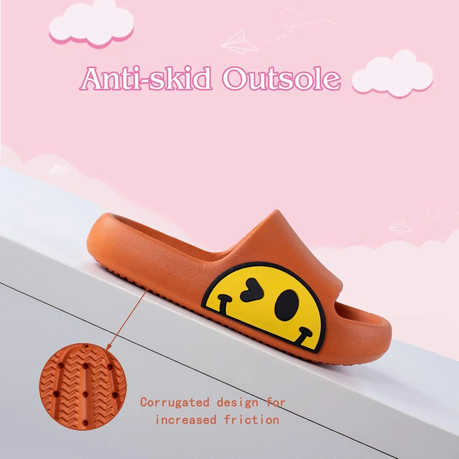 Sandals for Girls and Boys, Mens Slippers Sandals for Women, EVA Anti-Slip Indoor & Outdoor Kids Slippers Smile Face Open Toe Casual Shower Shoes