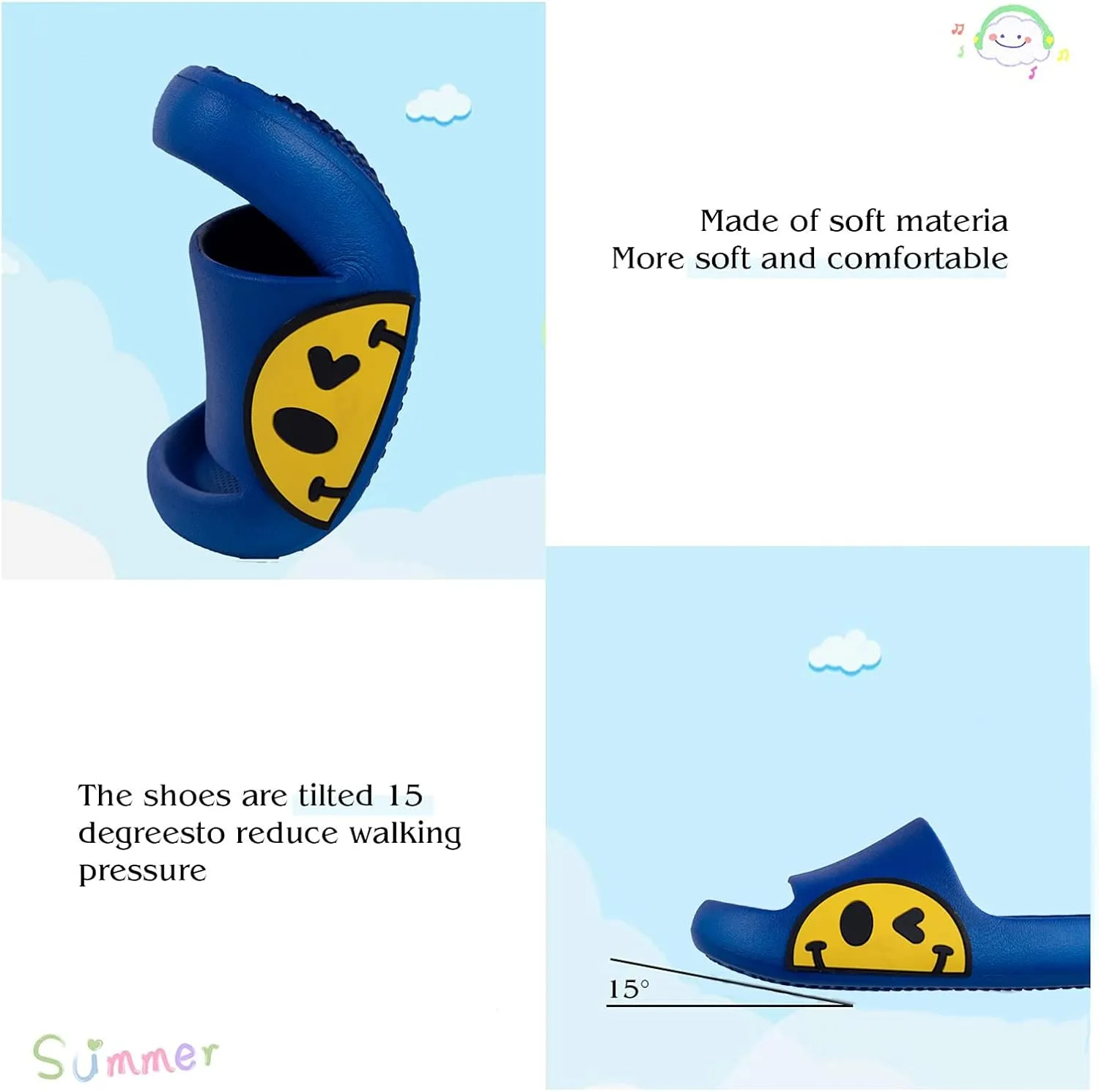 Sandals for Girls and Boys, Mens Slippers Sandals for Women, EVA Anti-Slip Indoor & Outdoor Kids Slippers Smile Face Open Toe Casual Shower Shoes