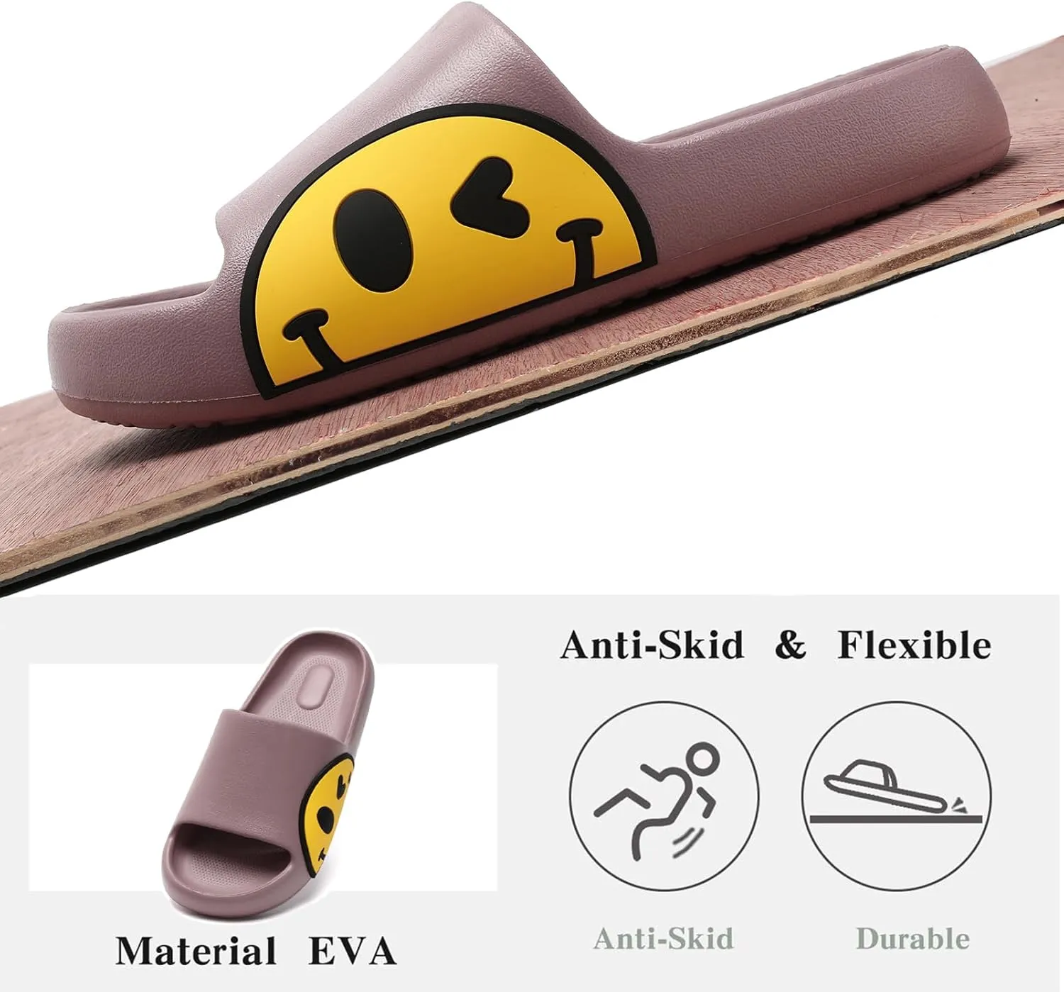 Sandals for Girls and Boys, Mens Slippers Sandals for Women, EVA Anti-Slip Indoor & Outdoor Kids Slippers Smile Face Open Toe Casual Shower Shoes