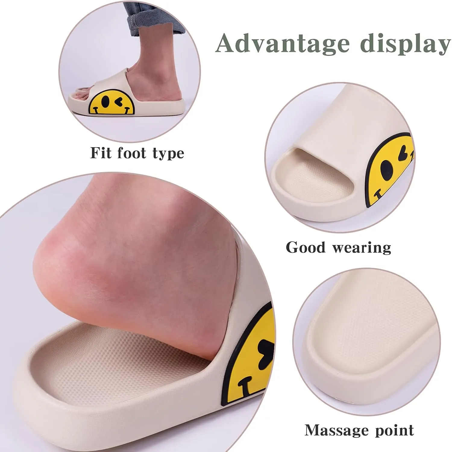 Sandals for Girls and Boys, Mens Slippers Sandals for Women, EVA Anti-Slip Indoor & Outdoor Kids Slippers Smile Face Open Toe Casual Shower Shoes