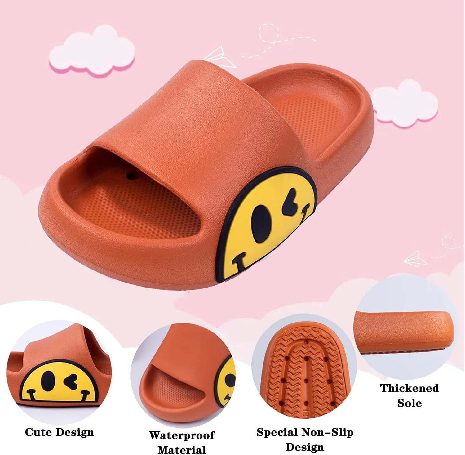 Sandals for Girls and Boys, Mens Slippers Sandals for Women, EVA Anti-Slip Indoor & Outdoor Kids Slippers Smile Face Open Toe Casual Shower Shoes